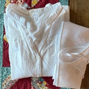 Time and Tru Elegant White Blouse with eyelet lace & ruffle neckline